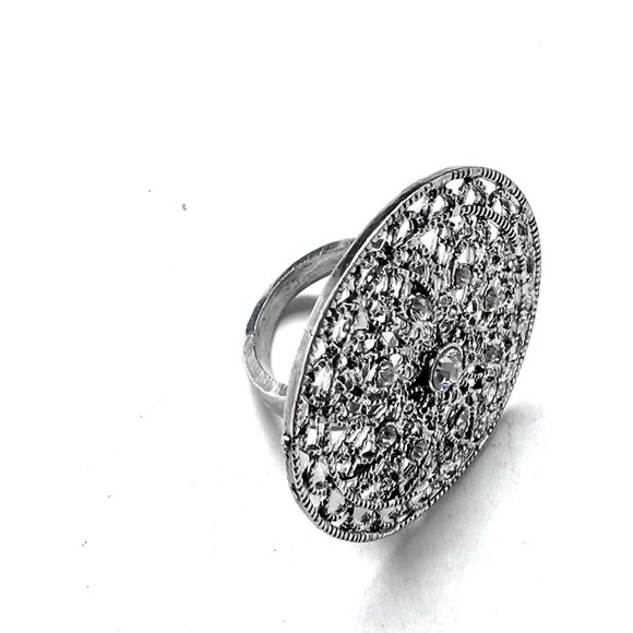 Round Silver Color Ring with Crystals Size 6 - Picture 3 of 3
